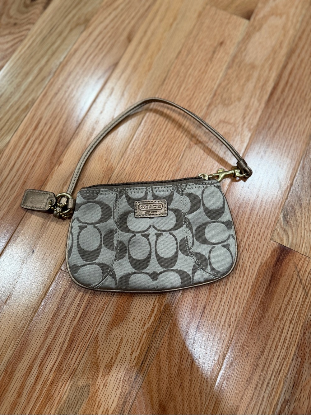 Coach Small Signature Canvas Wristlet in Taupe and Khaki
